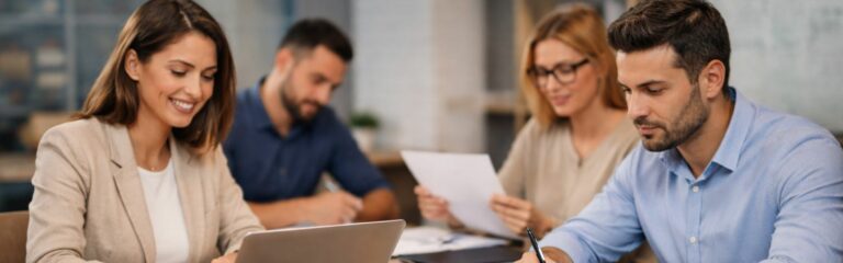 Personas formándose en un entorno profesional como razones para estudiar en la Escuela de Rendimiento Profesional.